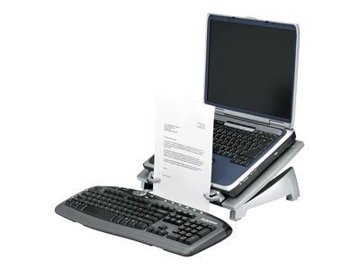 Height adjustment raises laptop screen to eye-level. in-line document holder and