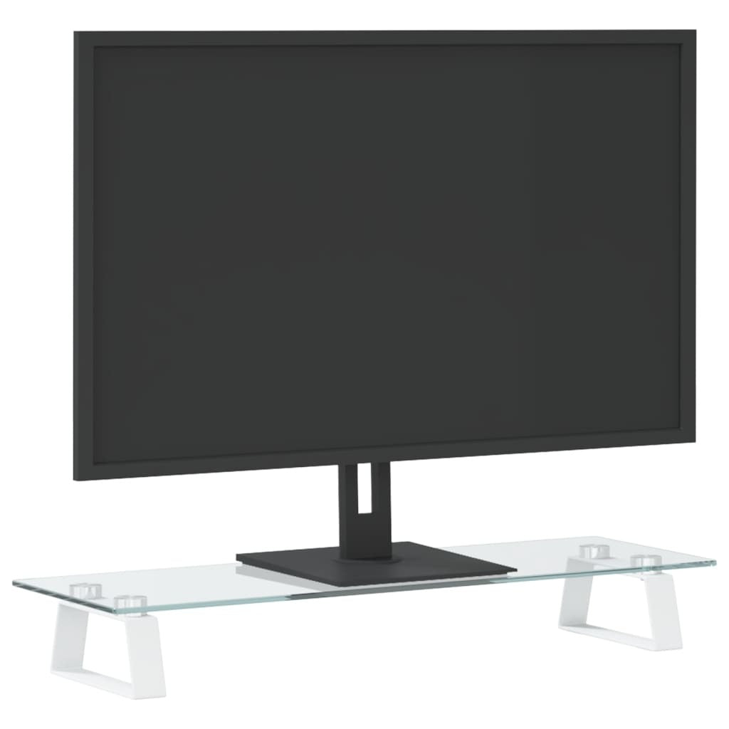 vidaXL Monitor Stand White 23.6"x7.9"x3.1" Tempered Glass and Metal