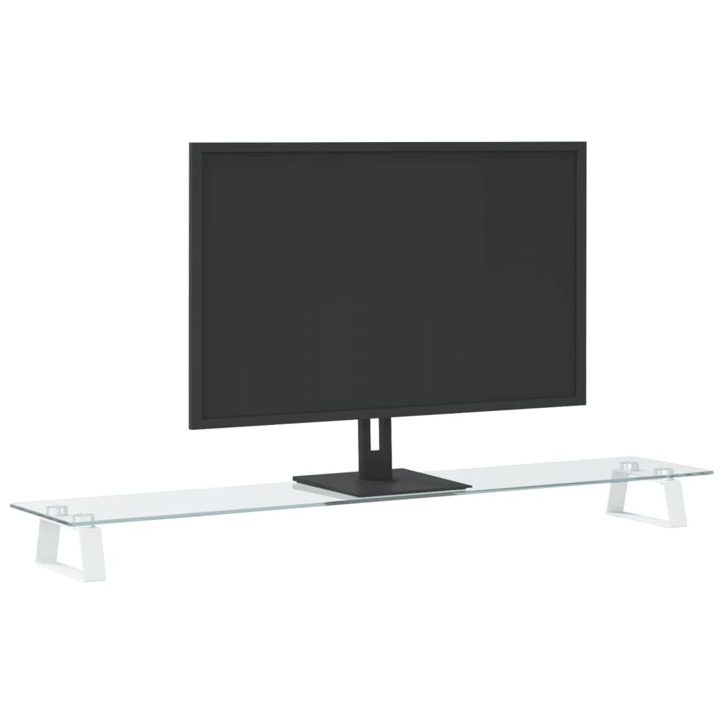 vidaXL Monitor Stand White 39.4"x7.9"x3.1" Tempered Glass and Metal