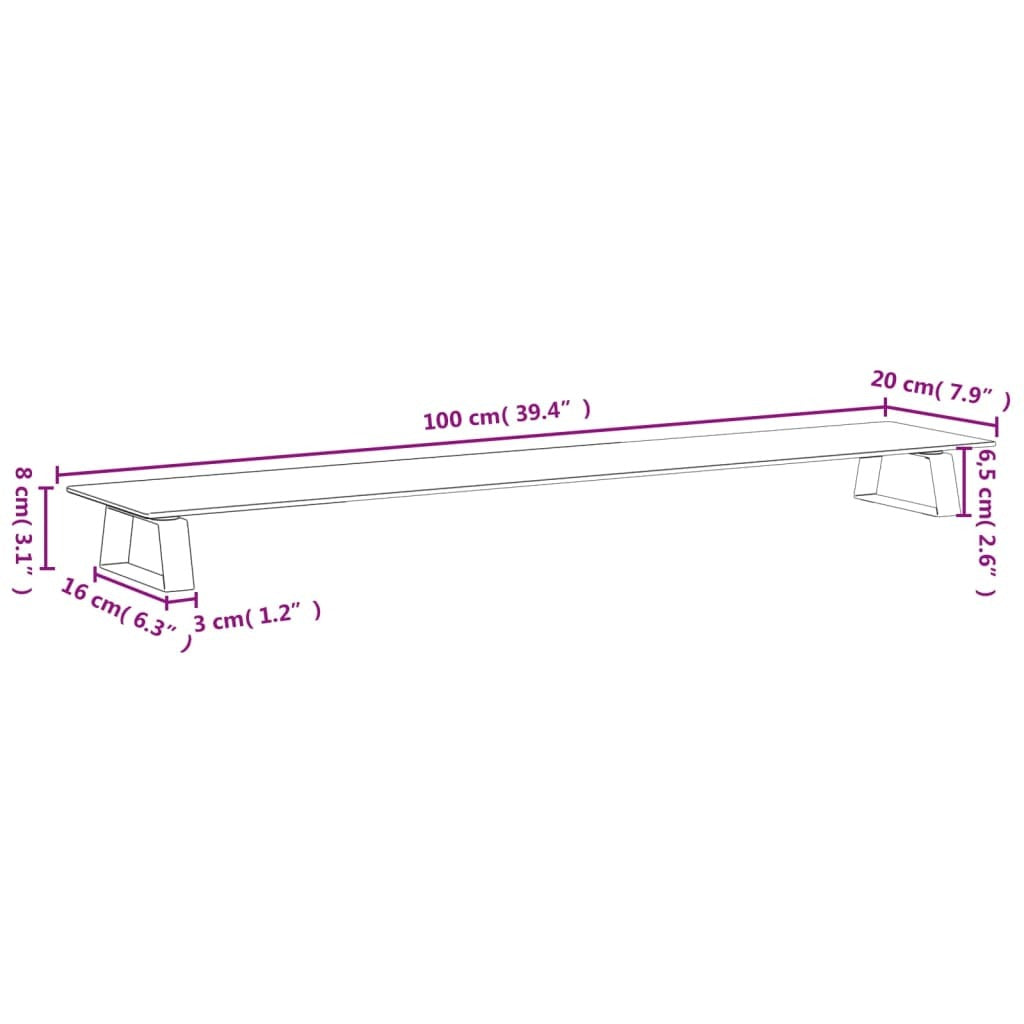 vidaXL Monitor Stand White 39.4"x7.9"x3.1" Tempered Glass and Metal