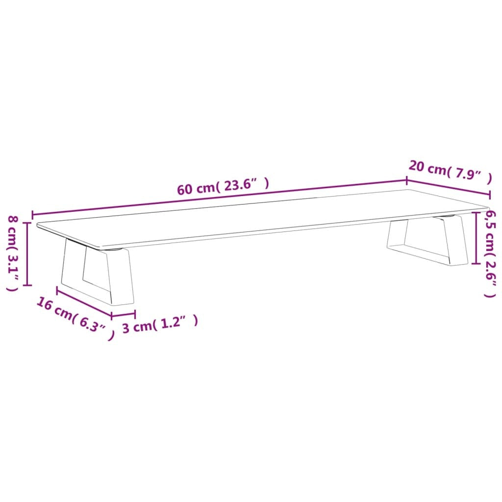 vidaXL Monitor Stand Black 23.6"x7.9"x3.1" Tempered Glass and Metal