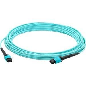 This is a 10m mpo (female) to mpo (female) 12-strand aqua crossover riser-rated