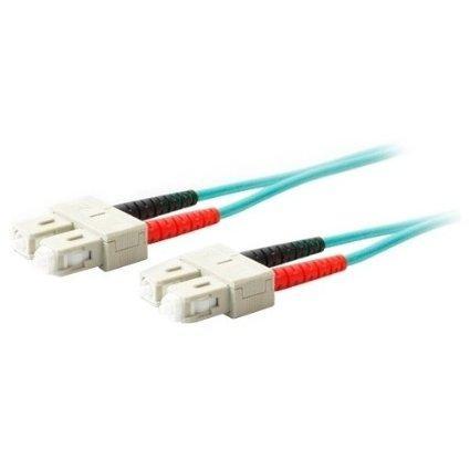 This is a 1m sc (male) to sc (male) aqua duplex riser-rated fiber patch cable. a