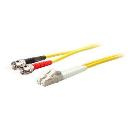 This is a 10m lc (male) to st (male) yellow duplex riser-rated fiber patch cable