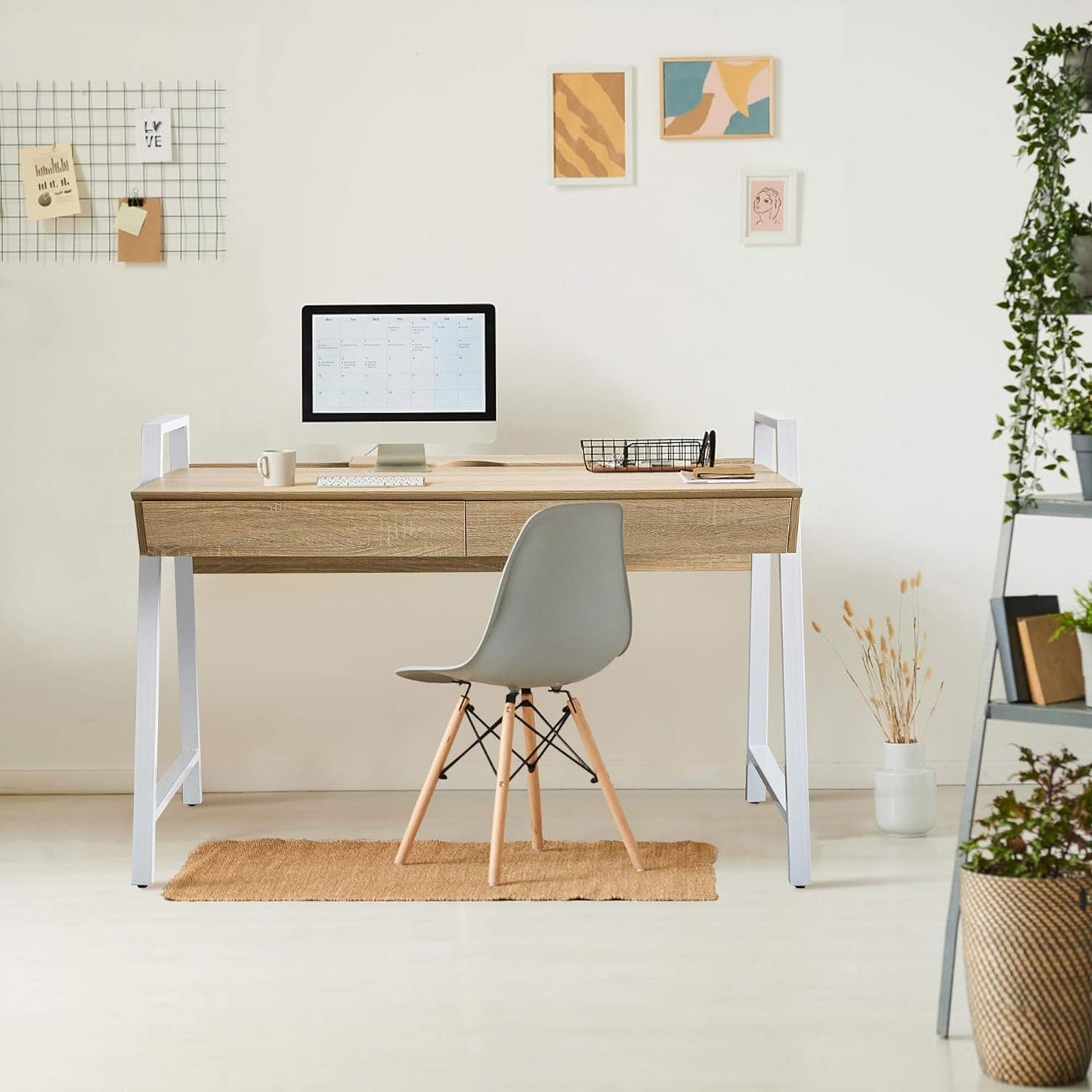 Wood Computer Desk Computer Table Writing Desk Workstation Study Home Office Furniture with Two Drawers,White