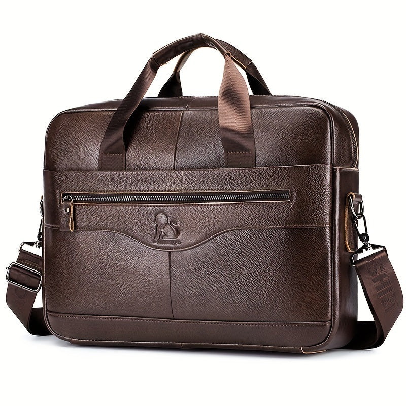 1pc Men's Briefcase, Genuine Leather Men's Bag, Official Bag, 15 Inch Computer Bag, Men's Portable Shoulder Business Bag