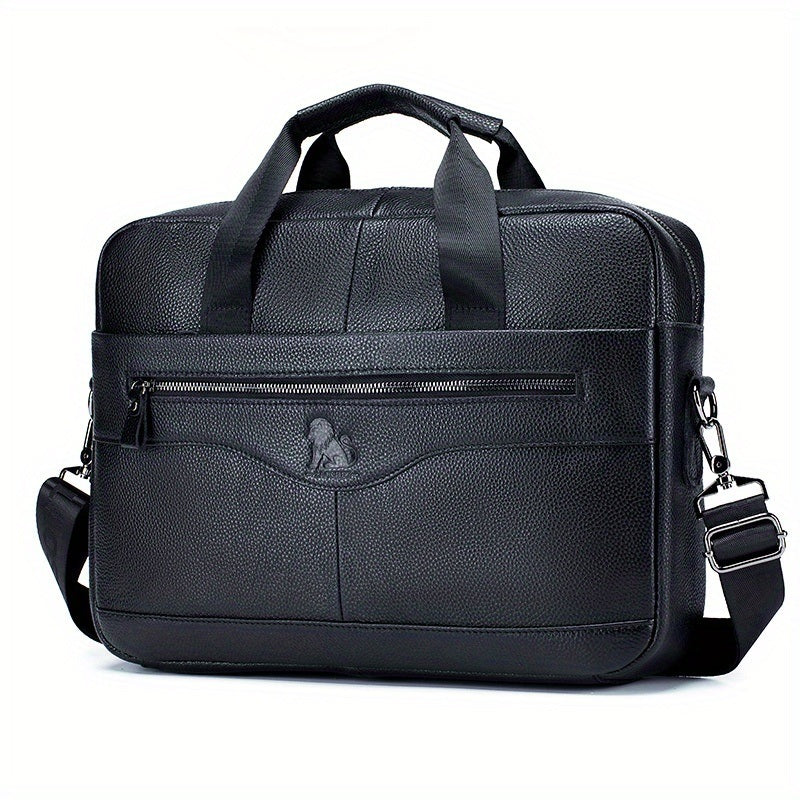 1pc Men's Briefcase, Genuine Leather Men's Bag, Official Bag, 15 Inch Computer Bag, Men's Portable Shoulder Business Bag