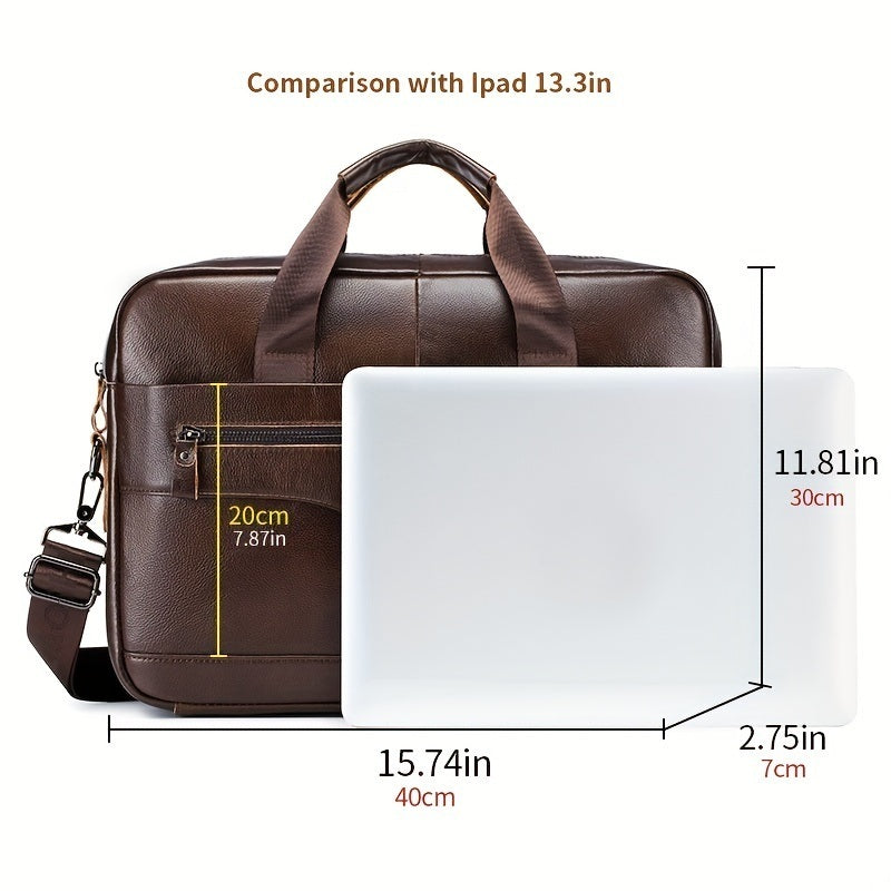 1pc Men's Briefcase, Genuine Leather Men's Bag, Official Bag, 15 Inch Computer Bag, Men's Portable Shoulder Business Bag