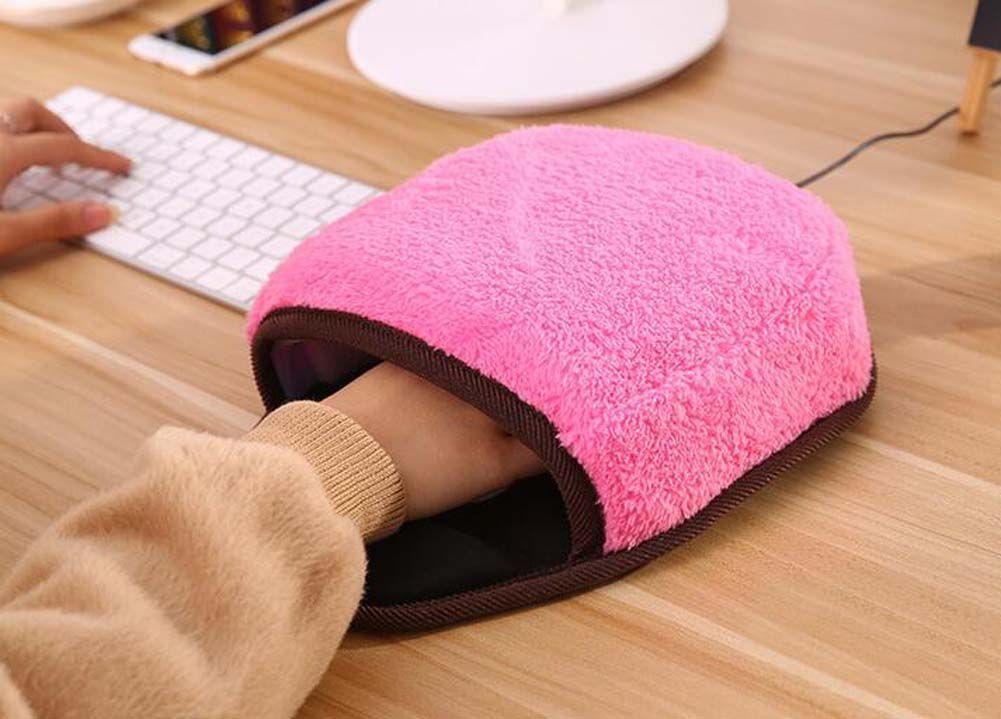 USB Heated Mouse Pad Mouse Hand Warmer with Wristguard Warm Winter Beige