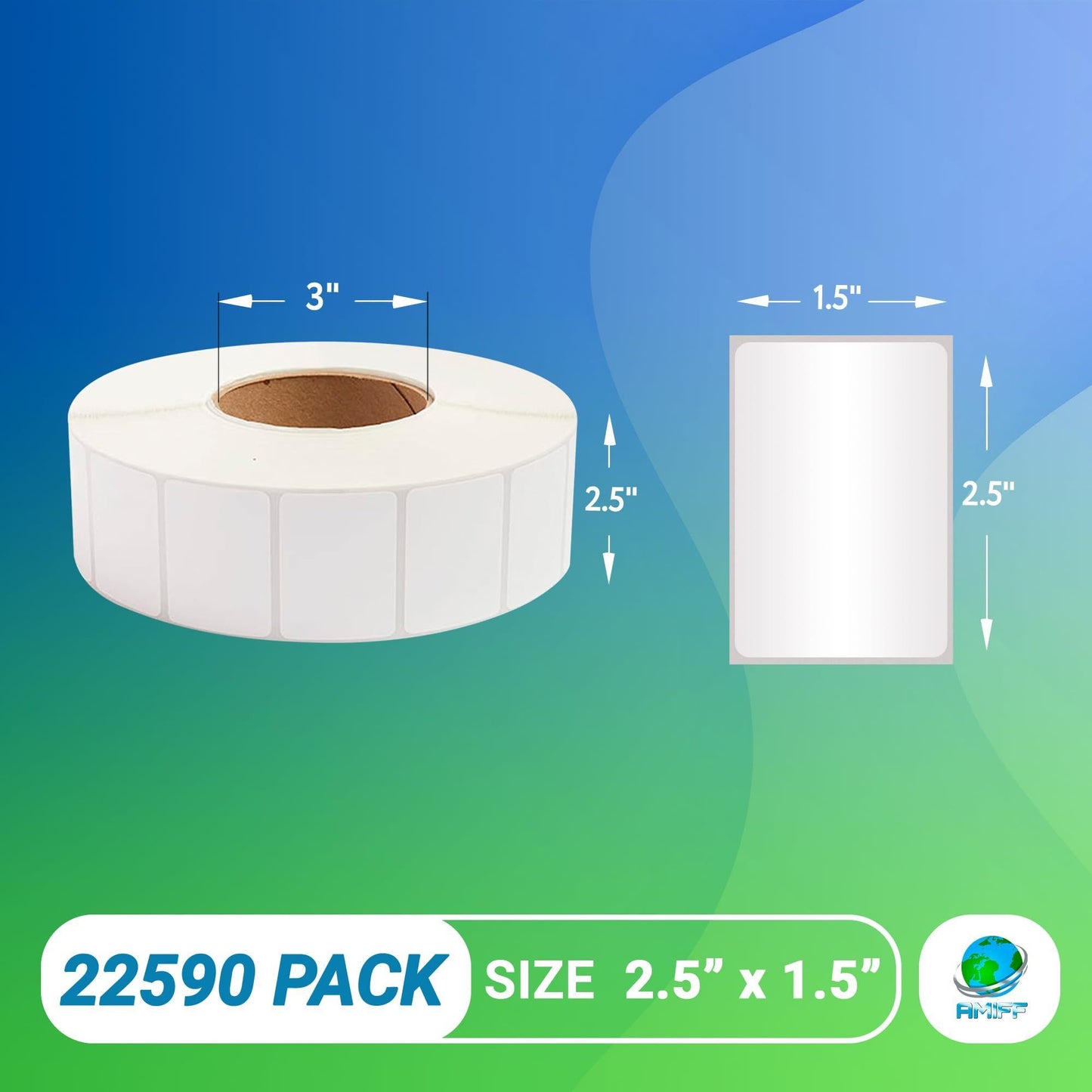 22590 Pack of White Thermal Transfer Labels 2.5" x 1.5" with 3" Core. Perforated Thermal Shipping Label. Self-Adhesive Rolls. Mailing Printing Roll. Paper Blank for Shipping; Barcoding