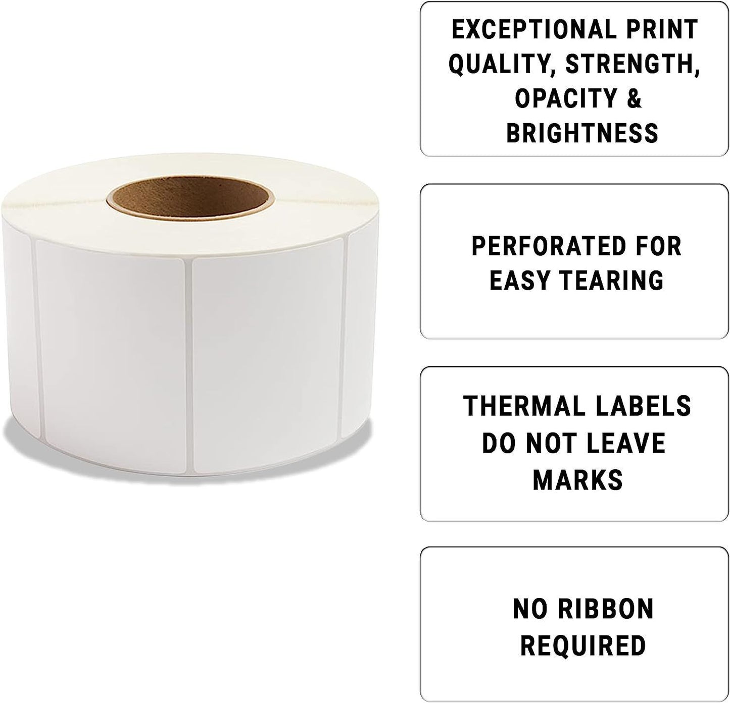 White Thermal Transfer Labels 4" x 3" Polypropylene. Pack of 7820 Perforated Thermal Shipping Labels with 3" core. Self-Adhesive Rolls. Mailing Printing Paper Blank for Shipping; Barcoding