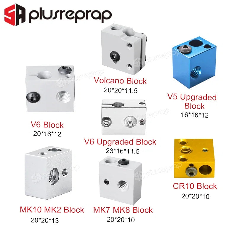 Color: Red - 3D Printer Accessories Heated Block MK7 MK8 MK10 V5 V6 Volcano CR10 for Print Head Extruder J-head Aluminum Block