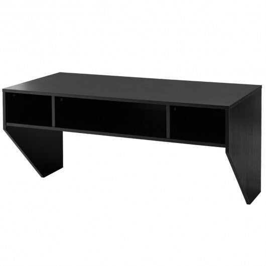 Wall Mounted Floating Sturdy Computer Table with Storage Shelf-Black - Color: Black