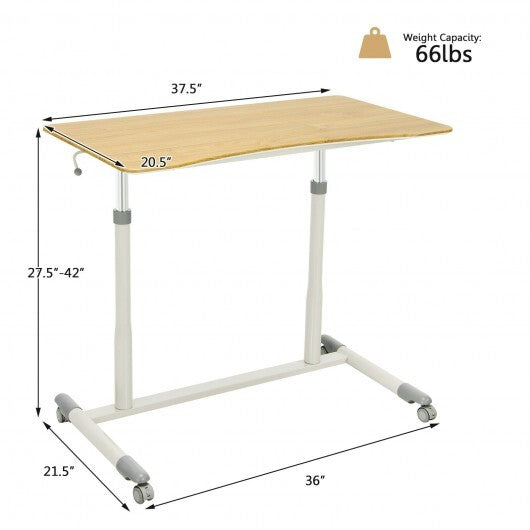 Height Adjustable Computer Desk Sit to Stand Rolling Notebook Table -Natural - Color: Natural