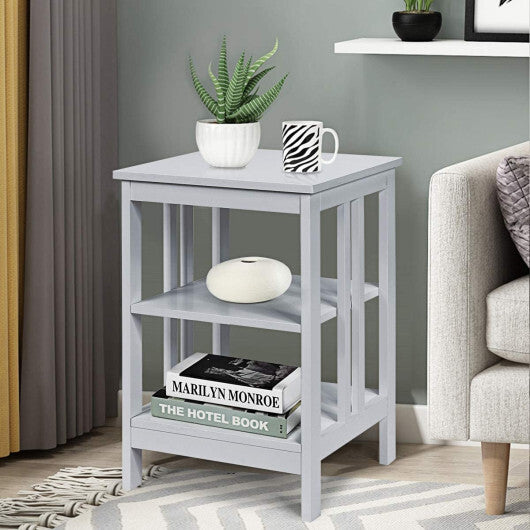 2 Pieces 3-Tier Nightstand with Reinforced Bars and Stable Structure-Gray - Color: Gray