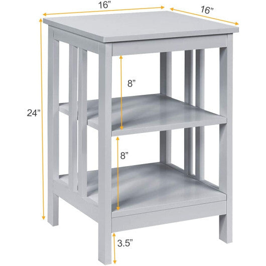 2 Pieces 3-Tier Nightstand with Reinforced Bars and Stable Structure-Gray - Color: Gray