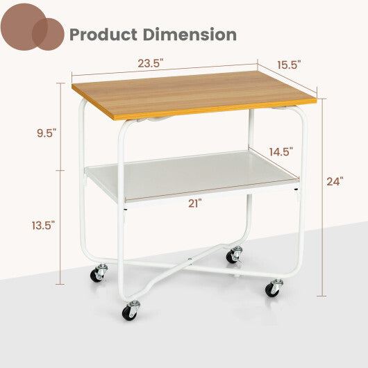 2-Tier End Table with Metal Storage Shelf and Foldable Frame-Natural - Color: Natural