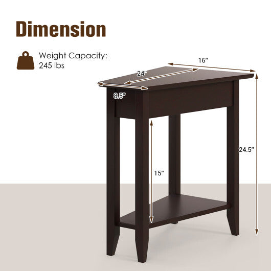 2-Tier Wedge Narrow End Table with Storage Shelf and Solid Wood Legs-Espresso - Color: Espresso