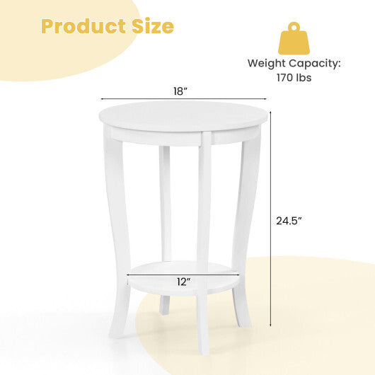 2-tier Round End Table with Solid Wood Legs-White - Color: White