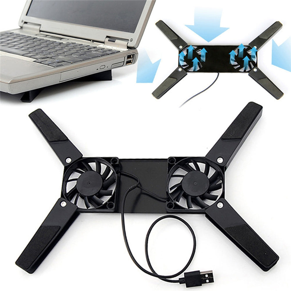 Portable Foldable Laptop Notebook Cooling Pad Dual Fan for PC Laptop Notebook  black