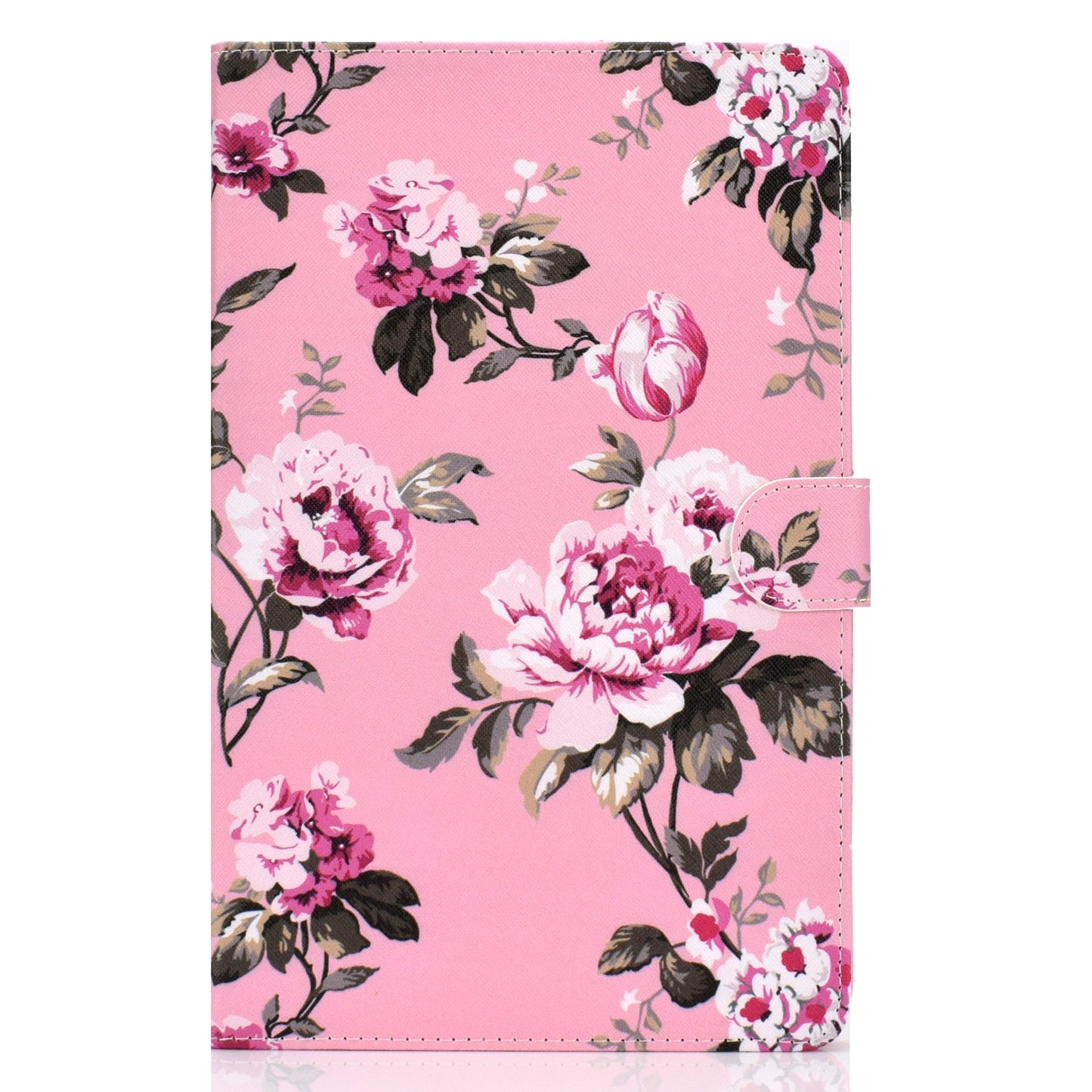 For Samsung T580 PU Laptop Protective Case with Front Snap Color Painted Smart Stay Cover  Pink flower