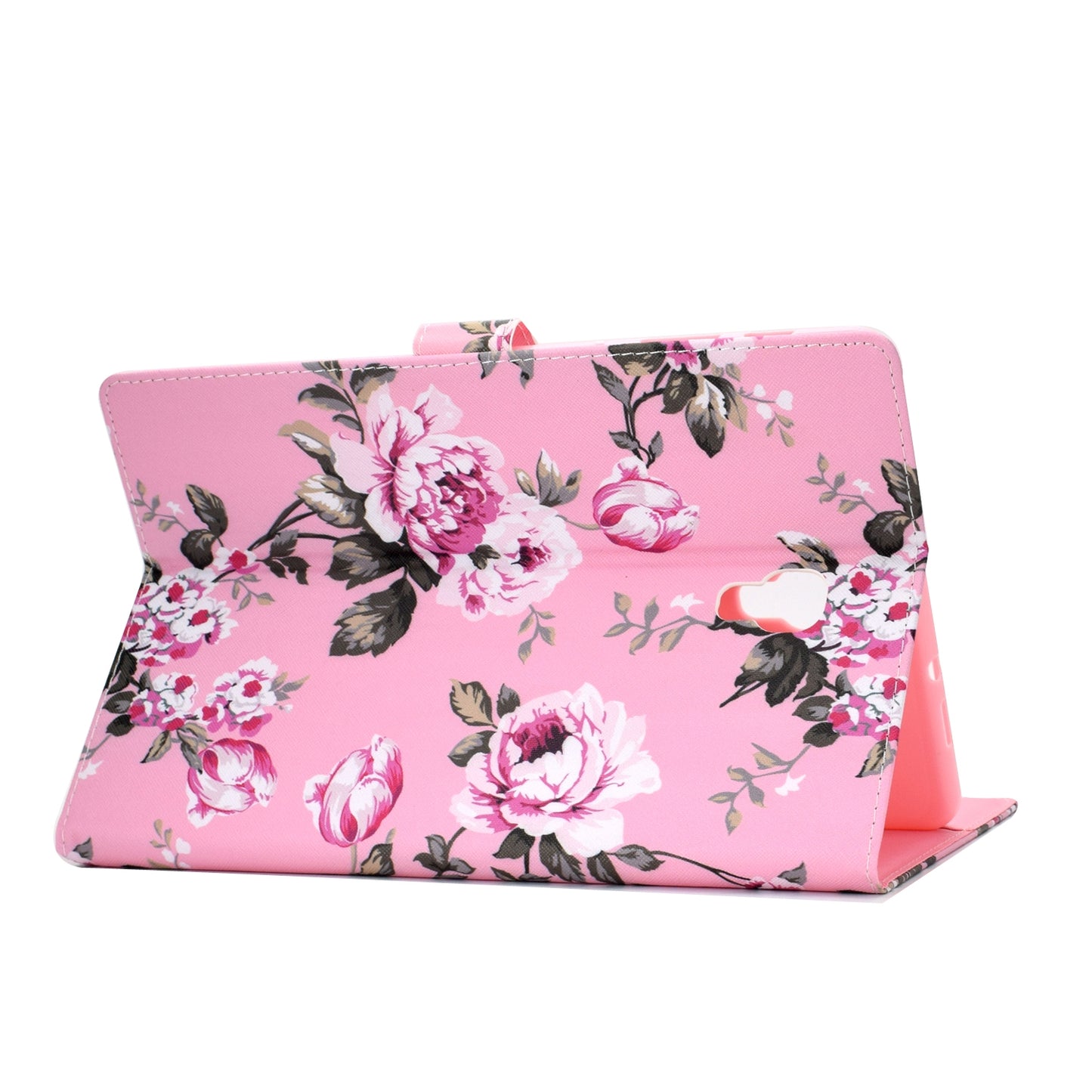 For Samsung T590 Laptop Protective Case Color Painted Smart Stay PU Cover with Front Snap Pink flower