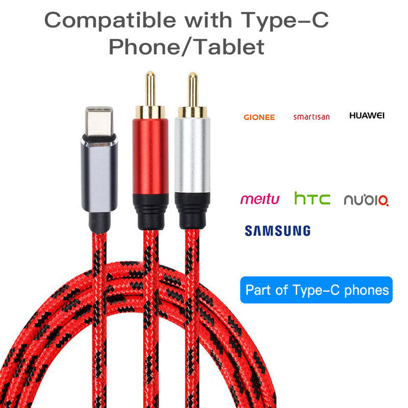 USB C RCA Audio Cable Type-C to 2 RCA Cable for Phone Home PC Computer 0.5m