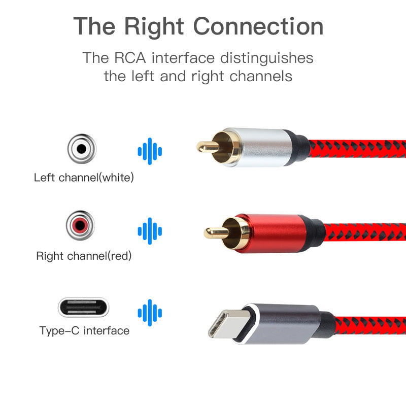 USB C RCA Audio Cable Type-C to 2 RCA Cable for Phone Home PC Computer 0.5m