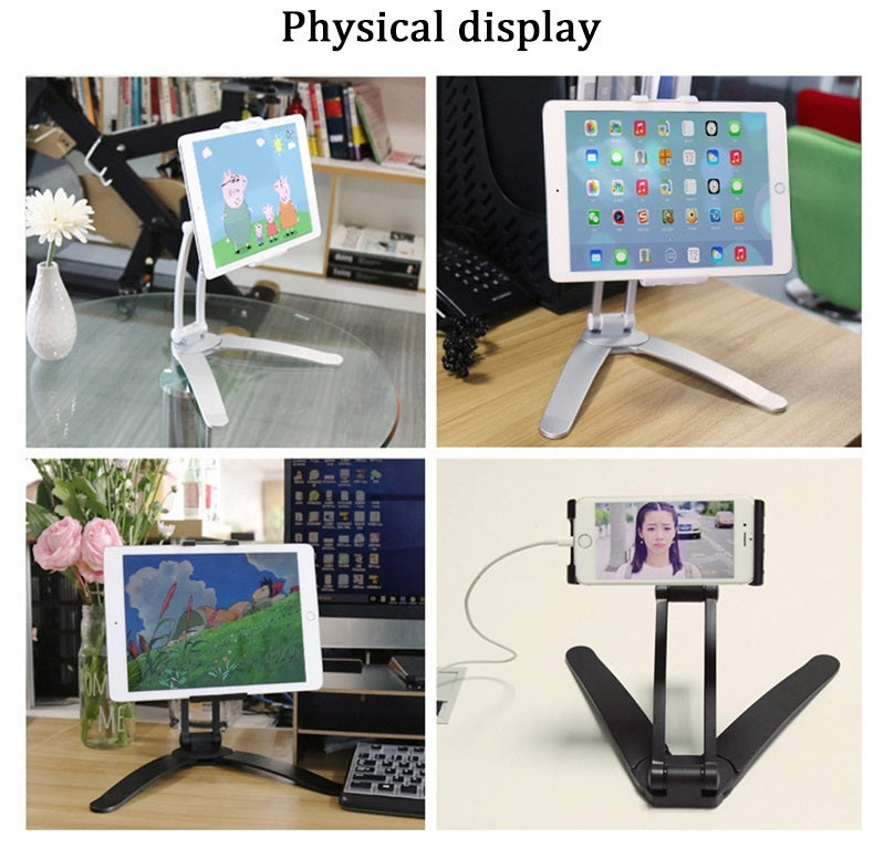 2 in 1 Flexible Lazy Bracket Pull-Up Desktop/Wall Cell Phone Tablet Holder Stand Adjustable Mount black