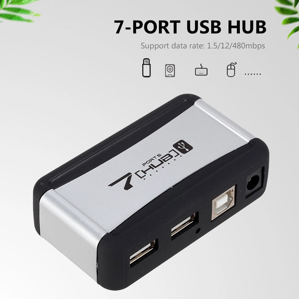 Vertical USB Hub Multi 7 Ports USB 2.0 Splitter with Power Adapter US Plug