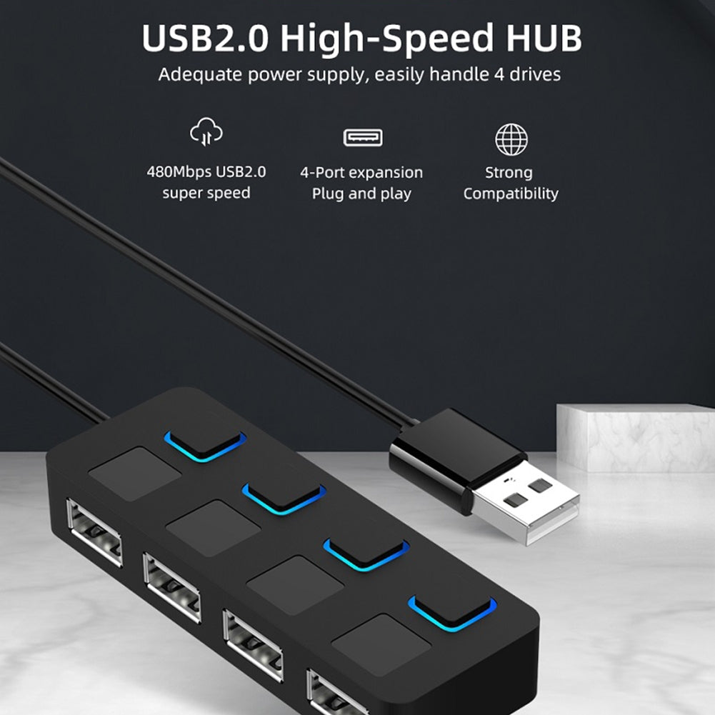 Usb 2.0 Hub Multi Usb Splitter 4 Ports Expander Multiple Usb 2.0 Hub Use Power Adapter Usb2.0 Hub With Switch For PC Black