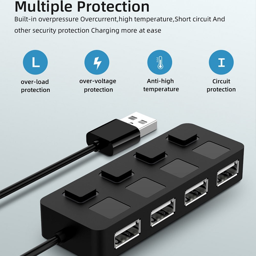 Usb 2.0 Hub Multi Usb Splitter 4 Ports Expander Multiple Usb 2.0 Hub Use Power Adapter Usb2.0 Hub With Switch For PC Black