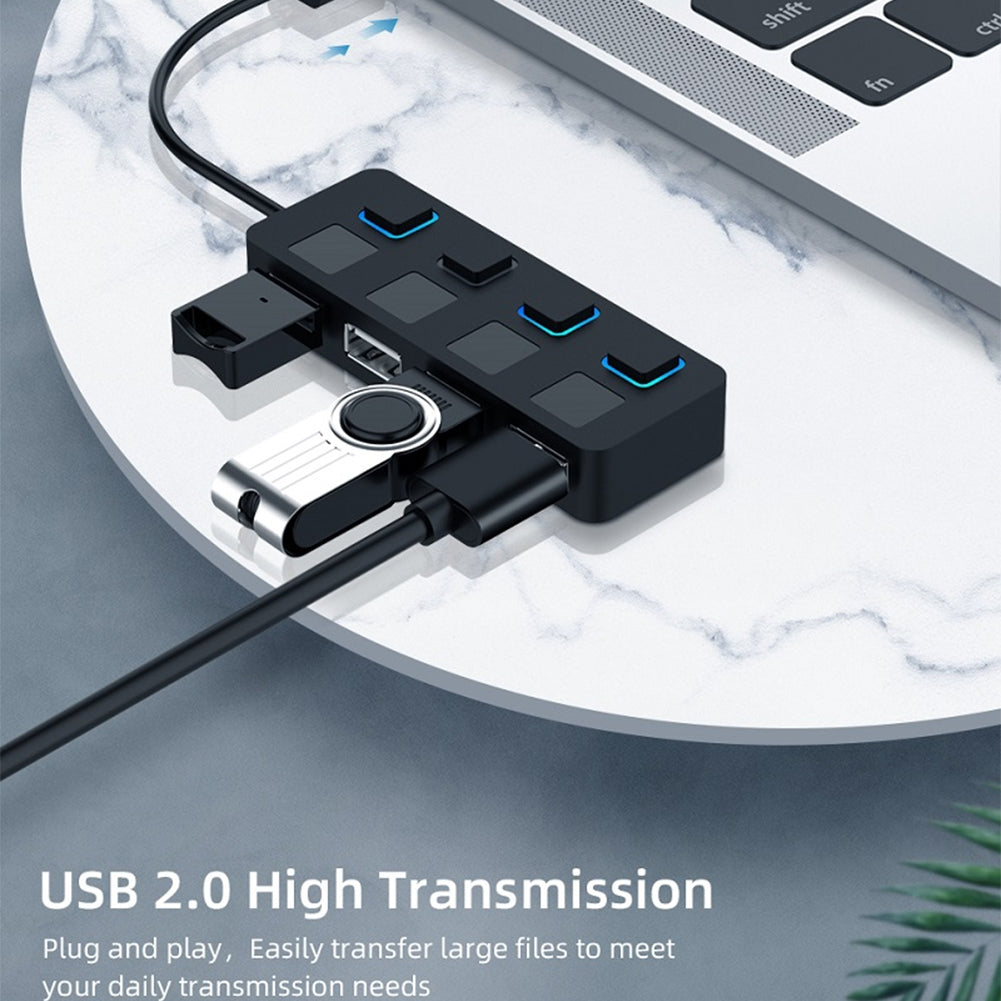 Usb 2.0 Hub Multi Usb Splitter 4 Ports Expander Multiple Usb 2.0 Hub Use Power Adapter Usb2.0 Hub With Switch For PC Black