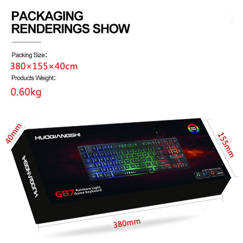 Backlight  Keyboard Laptop Computer Office Typing Wired External USB Portable Membrane 87 Keys Gaming Keyboard Black