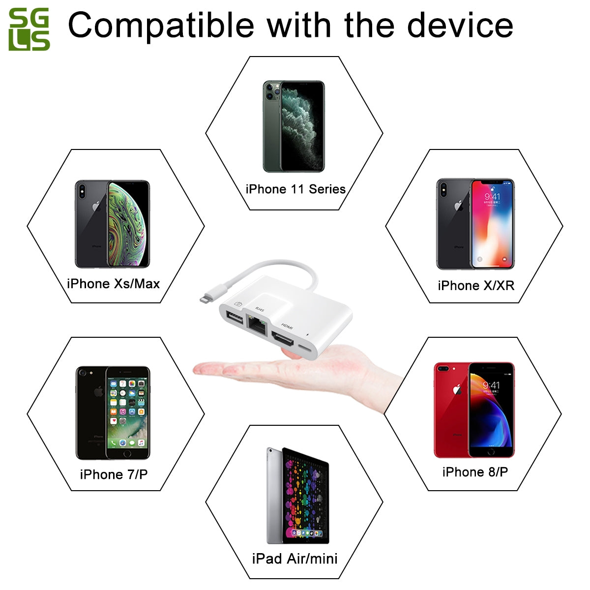 4 In 1 Hdmi-compatible Adapter 1080p Hd 10mbps/100mbps Adapter Cable For Iphone Ipad Tablet White 4 in 1