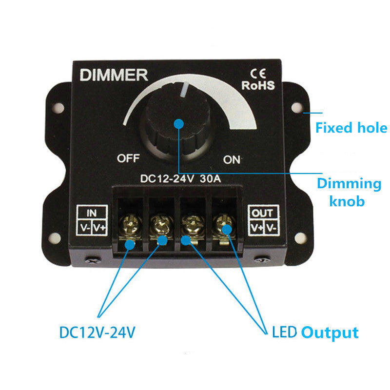 12v 24v Led  Dimmer  Switch 30a 360w Regulator Adjustable Controller Soft Stable Pwm Digital Dimming For Led Light Bar Led Dimmer Black