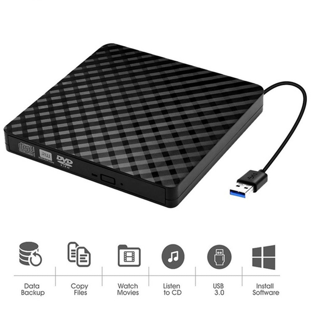 Portable Optical  Drive External Usb 3.0 Dvd Rw Cd Burner Reader Player Tray Compatible For Pc Laptop Black