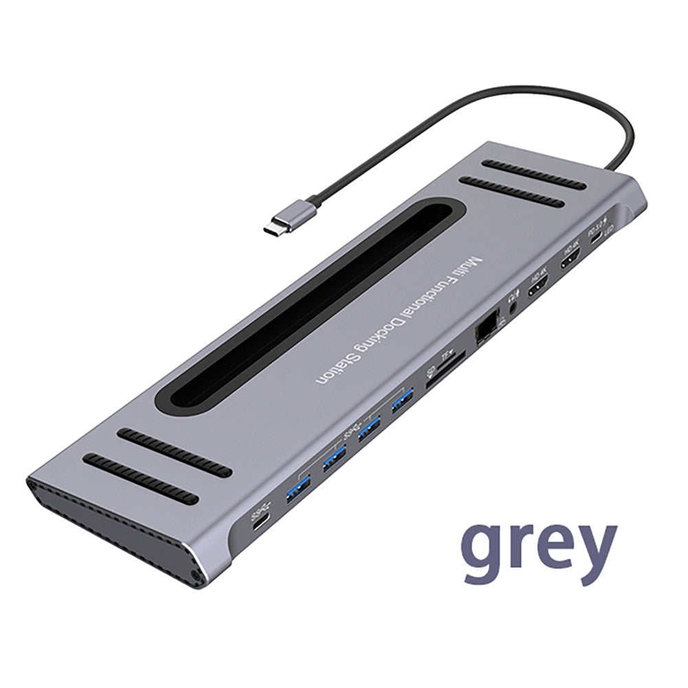 12-in-1 Docking Station Type-c Hub Adapter Base Data Transmission Grey