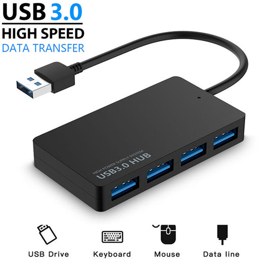 High-speed Usb 3.0 Hub Multi Usb Splitter 4-port Multiple Expander Adapter Computer Accessories For Laptop Pc black