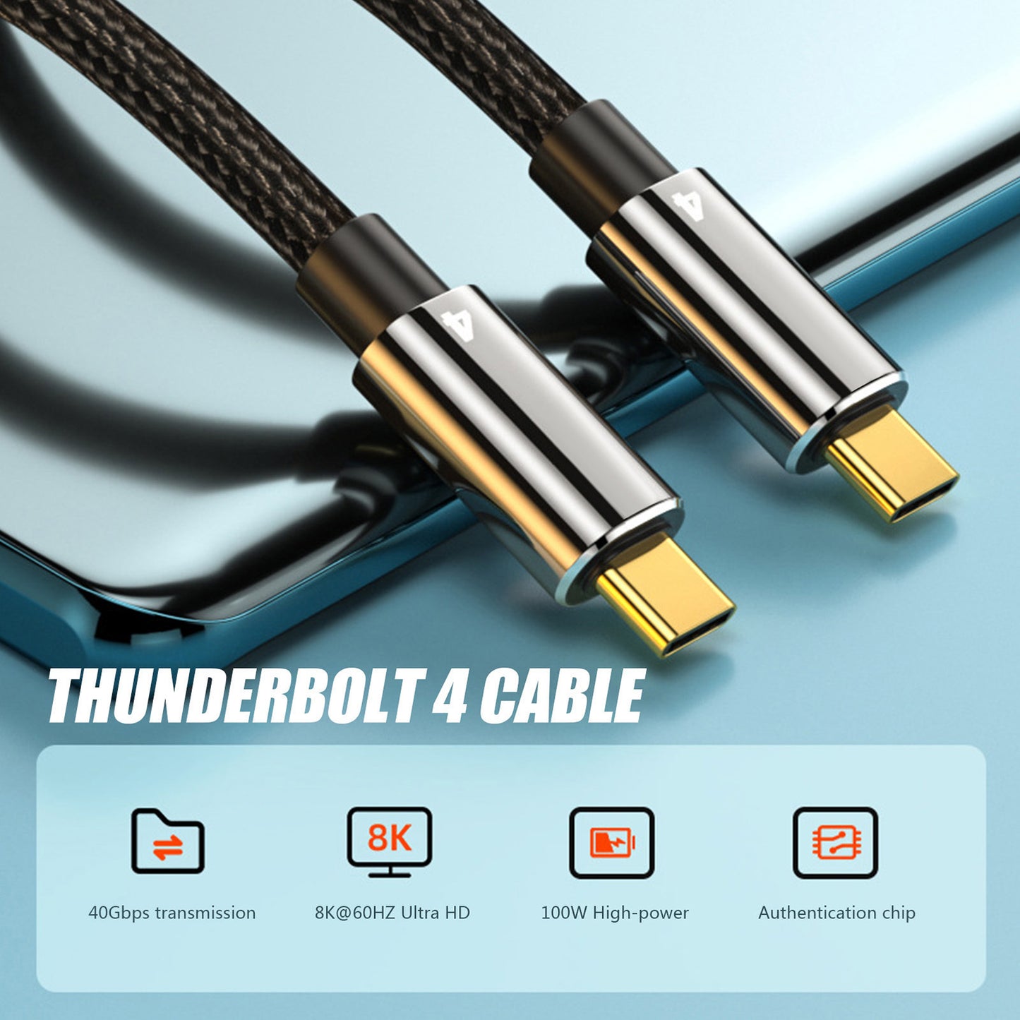 Thunderbolt 4 Dual Type C Data Line 40gbps Usb C Cable Pd 100w 5a/20v 8k Hd Usb-c Data Transfer For Macbook Thunderbolt4 Cable 1.0m