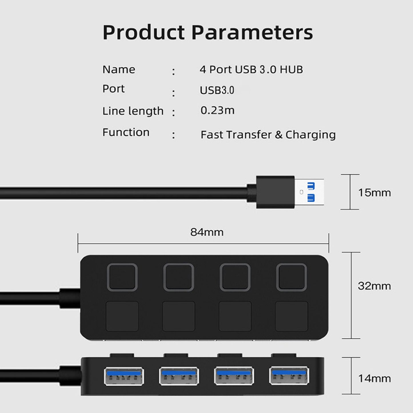 4-port Usb 3.0 Hub Data Usb Splitter Laptop Adapter for Windows 10/8/7 Vista Black