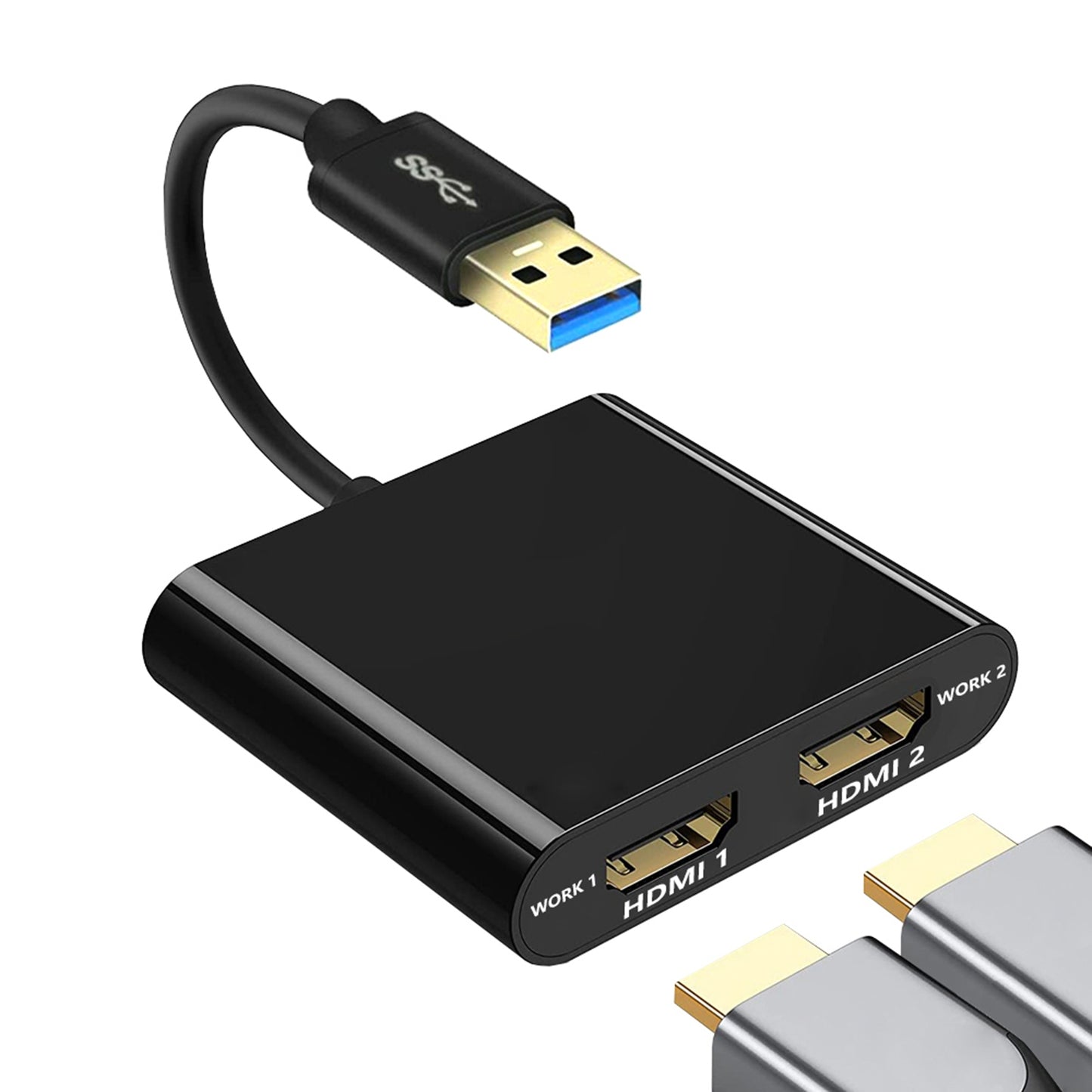 Hub Usb 3.0 to Dual Hdmi Usb Adapter for Data Comparison Effect Monitoring Portable Converter Black