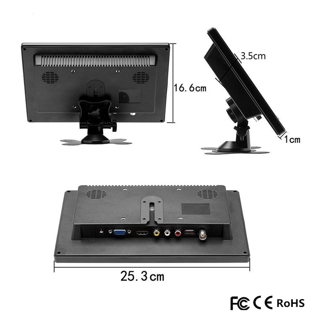 10.1 inch Lcd HD Monitor Color Screen 2 Channel Video Input Security Display with Speaker bnc avi vga US Plug