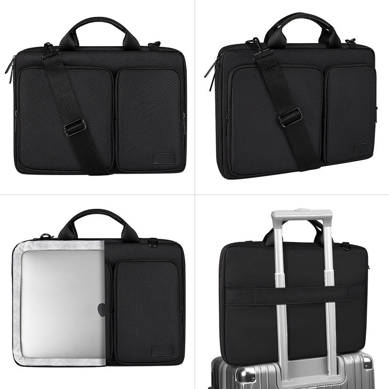 Men Women Laptop Bag Large Capacity Briefcase Shoulder Bag Compatible For Macbook Pro 13 14 15.4 (with Shoulder Strap) black 14.1-15.4 inches