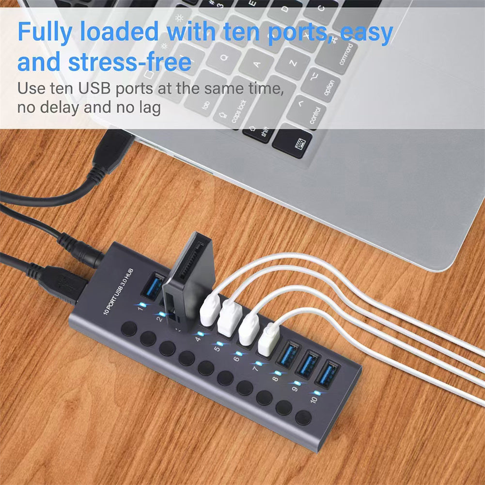 Usb 3.0 Hub 10-port Hub Docking Station with Independent Switch Usb Splitter for Pc Laptop Accessories US Plug