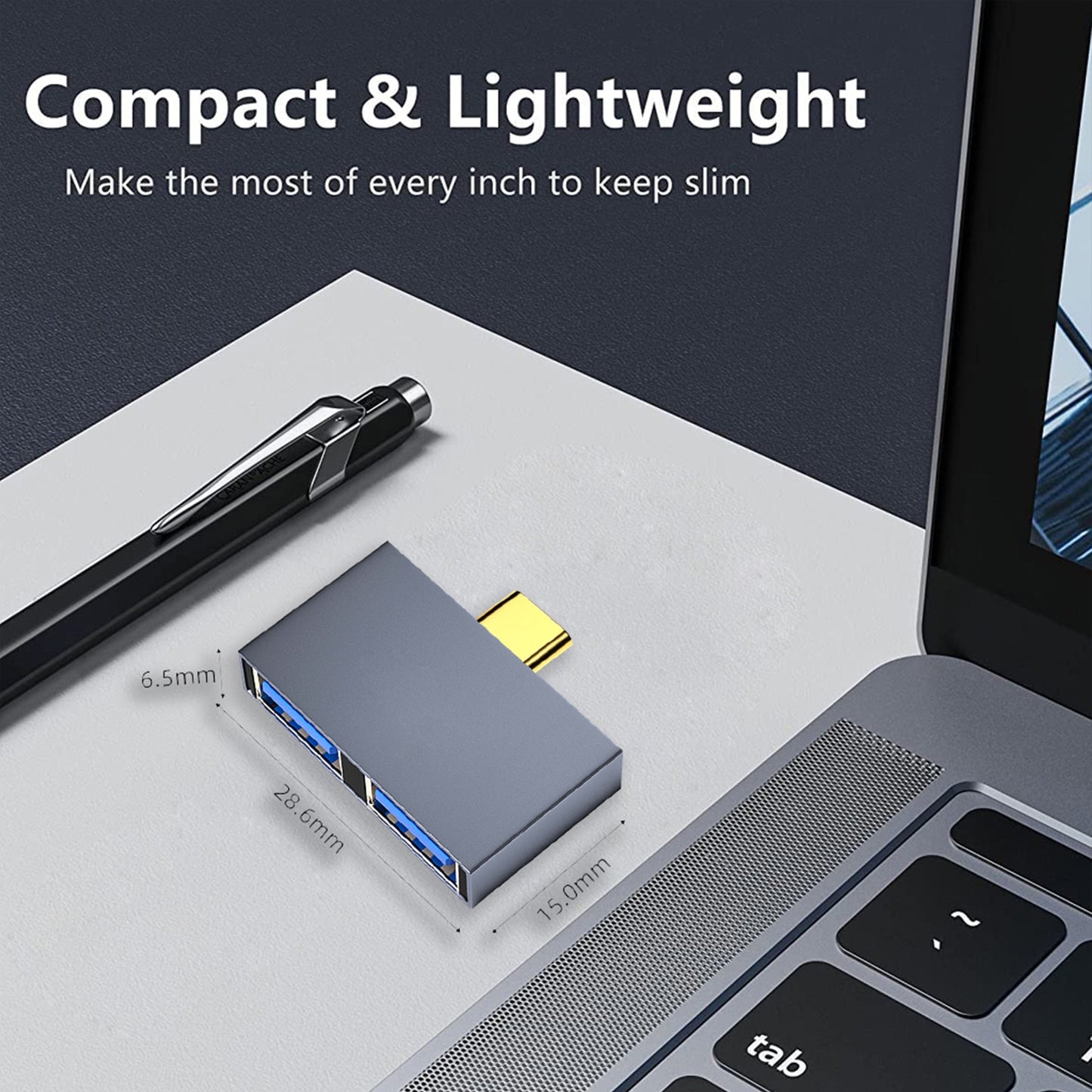 2-in-1 Hub Adapter Usb3.0 5gbps Type C To Dual Usb3.0 Hub Connector Device With High-speed Data Transfer silver grey