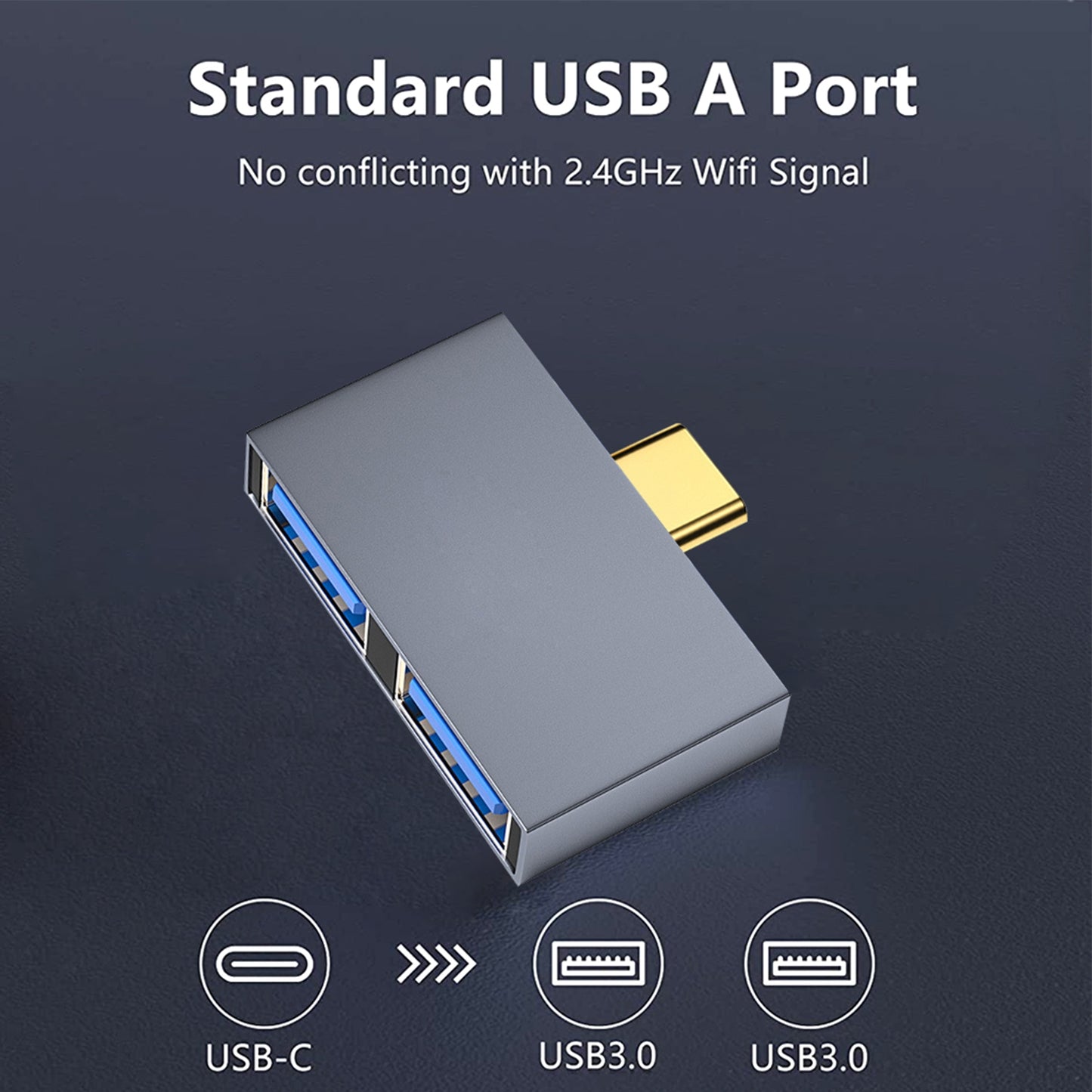 2-in-1 Hub Adapter Usb3.0 5gbps Type C To Dual Usb3.0 Hub Connector Device With High-speed Data Transfer silver grey