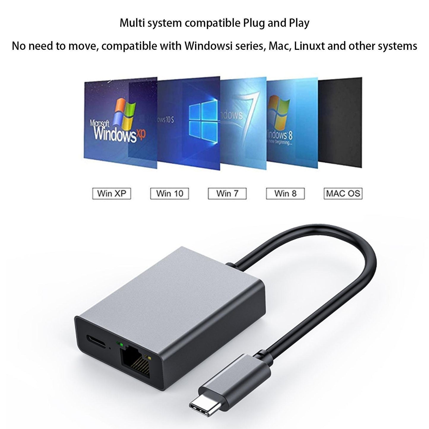 USB C to Rj45 Ethernet Adapter Type-C Gigabit Ethernet Card Converter Gray