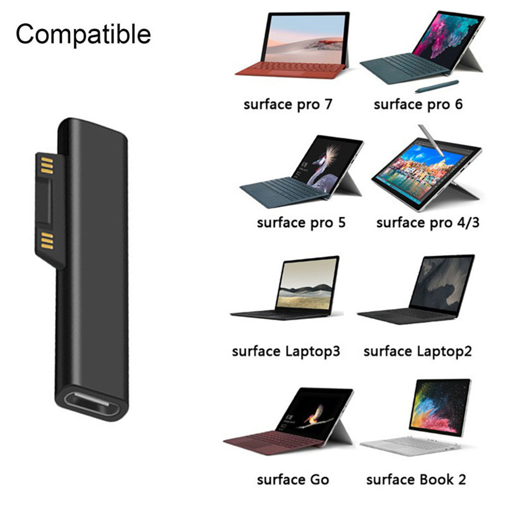 Usb Type-c Charging Adapter Charger Power Converter Compatible For Microsoft Surface Pro8/9/7/6/5/4/book3 black