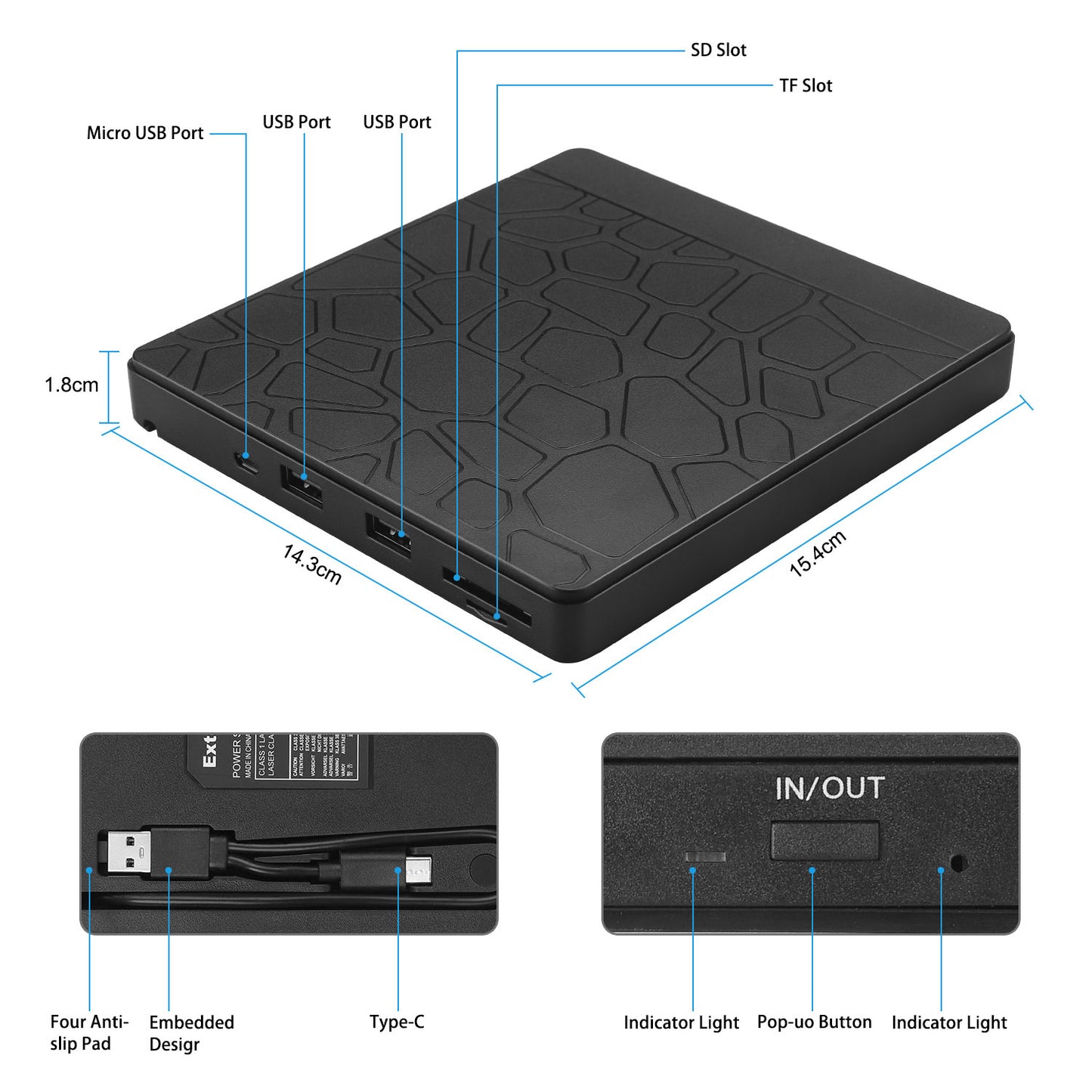 Usb 3.0 Dvd Drive External Optical Drives Computer Disc Recorder Mobile Dvd Burner External Dvd Player Black